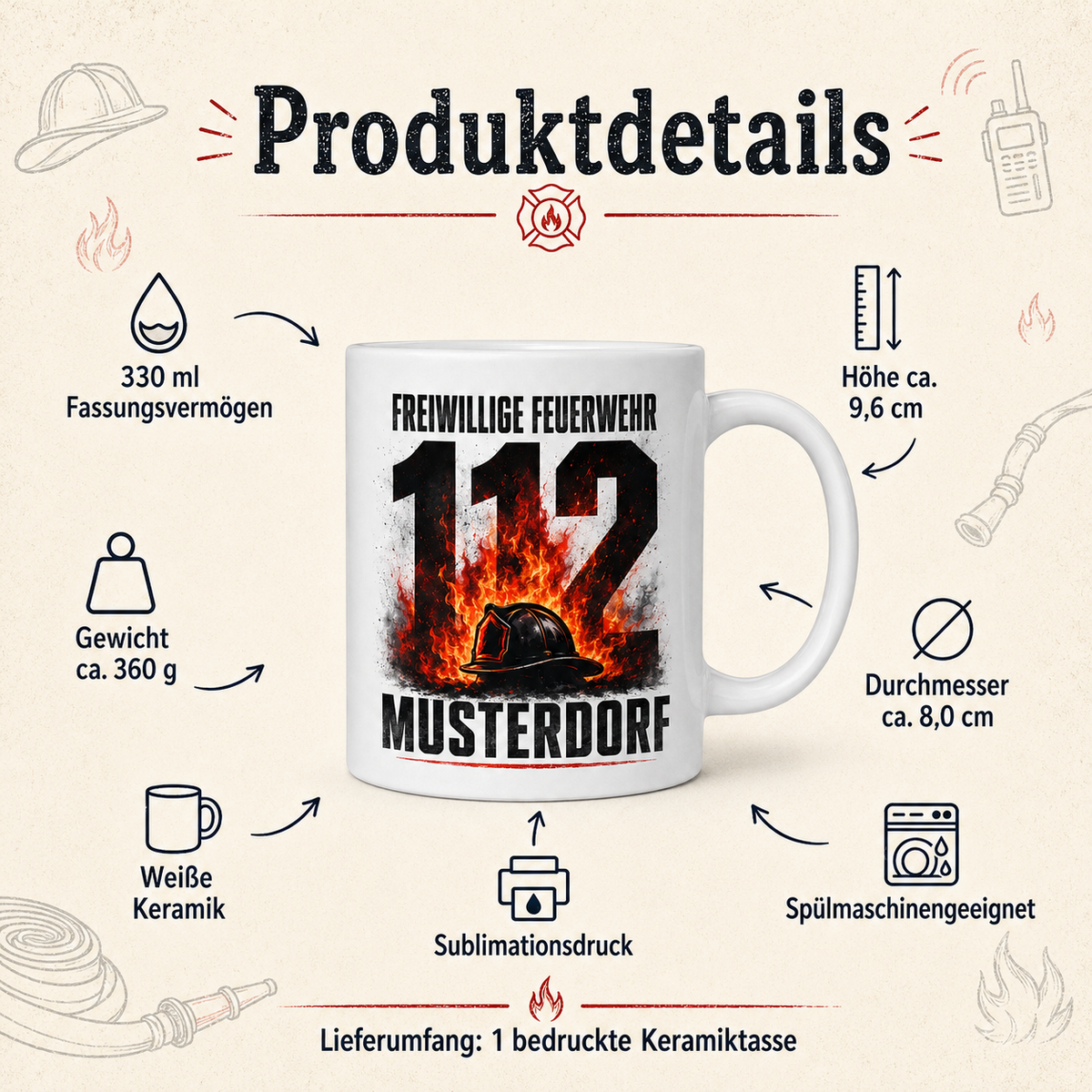 Feuerwehr-Tasse 112 mit Wunschort – Freiwillige Feuerwehr | ab 14,99€