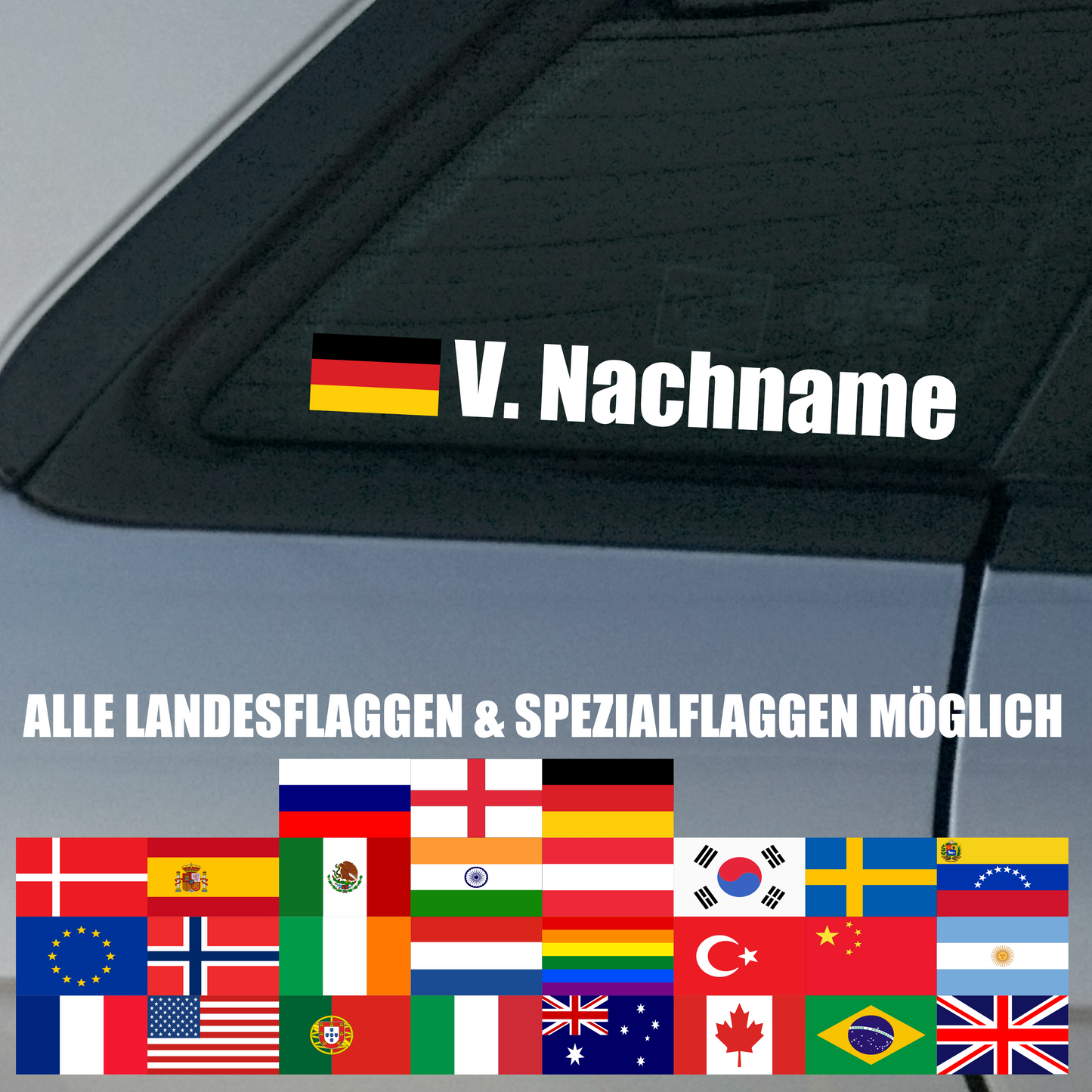 Aufkleber “FLAGGE + NAME” ca. 2cm hoch | bis 6 Namen | ab 5,99€