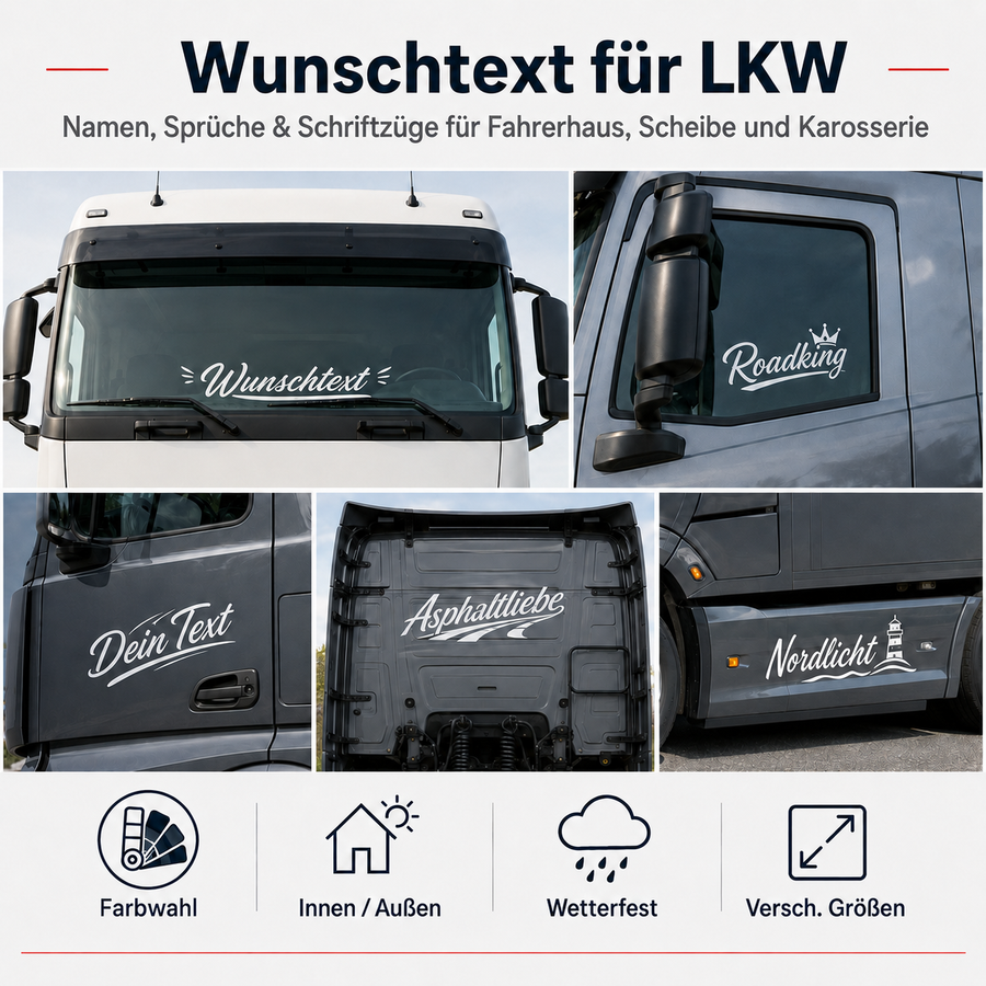 Wunschtextaufkleber für LKW