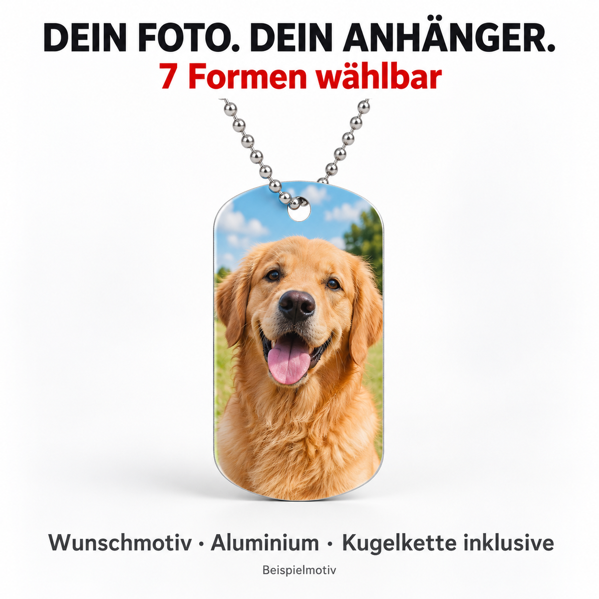 Dog-Tag mit Wunschmotiv – 7 Formen inkl. Kugelkette | ab 9,99€
