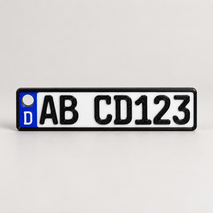 3D Kennzeichen Schlüsselanhänger – personalisiert (Mini Nummernschild, Wunschtext) | ab 9,99€