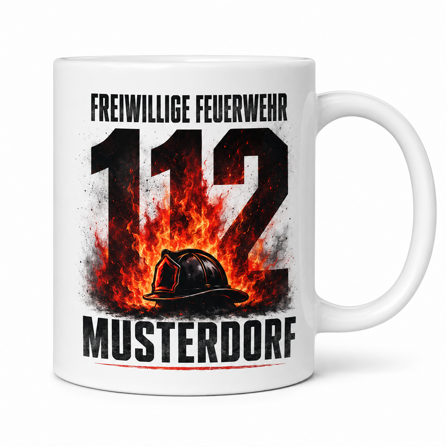 Feuerwehr-Tasse 112 mit Wunschort – Freiwillige Feuerwehr | ab 14,99€