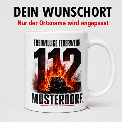 Feuerwehr-Tasse 112 mit Wunschort – Freiwillige Feuerwehr | ab 14,99€