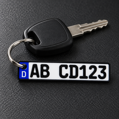 3D Kennzeichen Schlüsselanhänger – personalisiert (Mini Nummernschild, Wunschtext) | ab 9,99€
