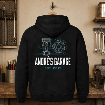 Werkstatt-Hoodie „Blueprint“ – personalisiert mit Wunschtext | ab 52,90€