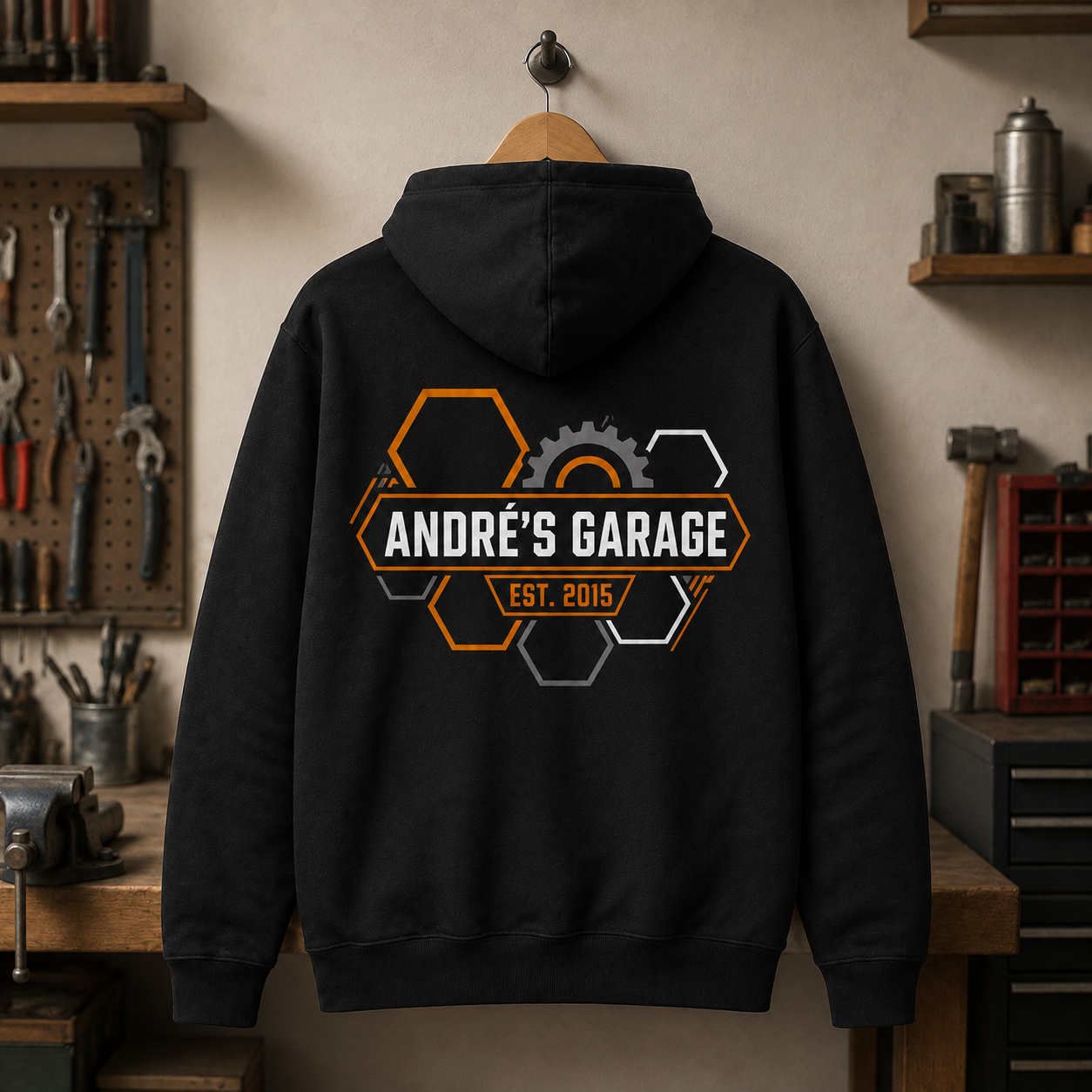 Werkstatt-Hoodie „Waben“ – personalisiert mit Wunschtext | ab 52,90€