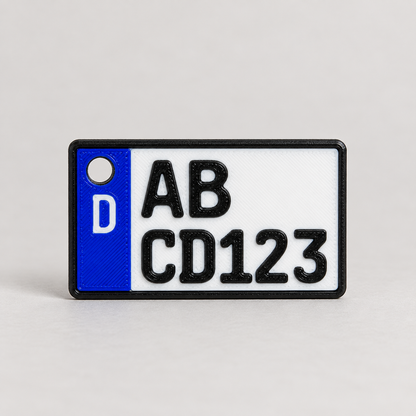 3D Kennzeichen Schlüsselanhänger – personalisiert (Mini Nummernschild, Wunschtext) | ab 9,99€