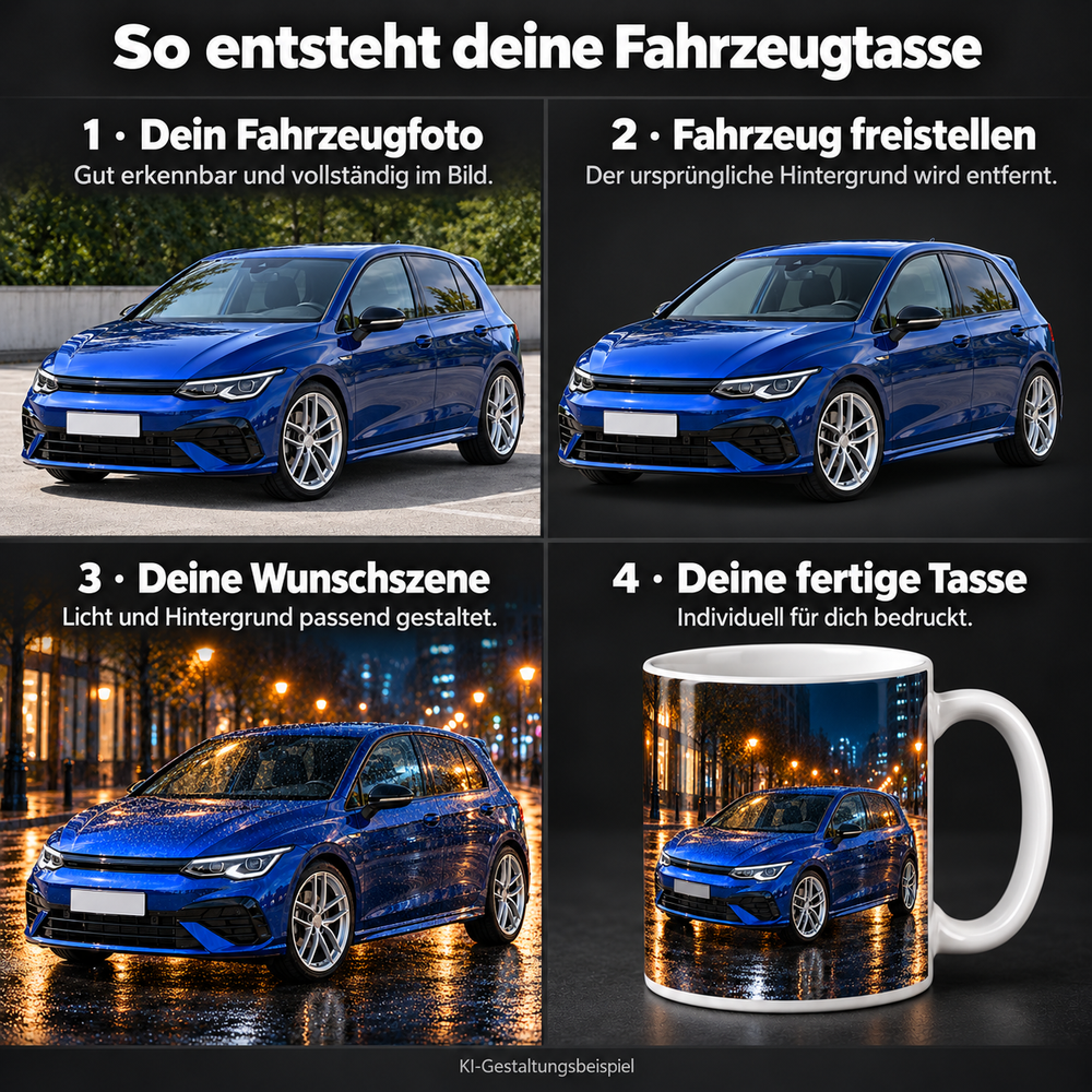 Fahrzeug-Tasse als Beispiel eines Geschenkpaket-Bestandteils