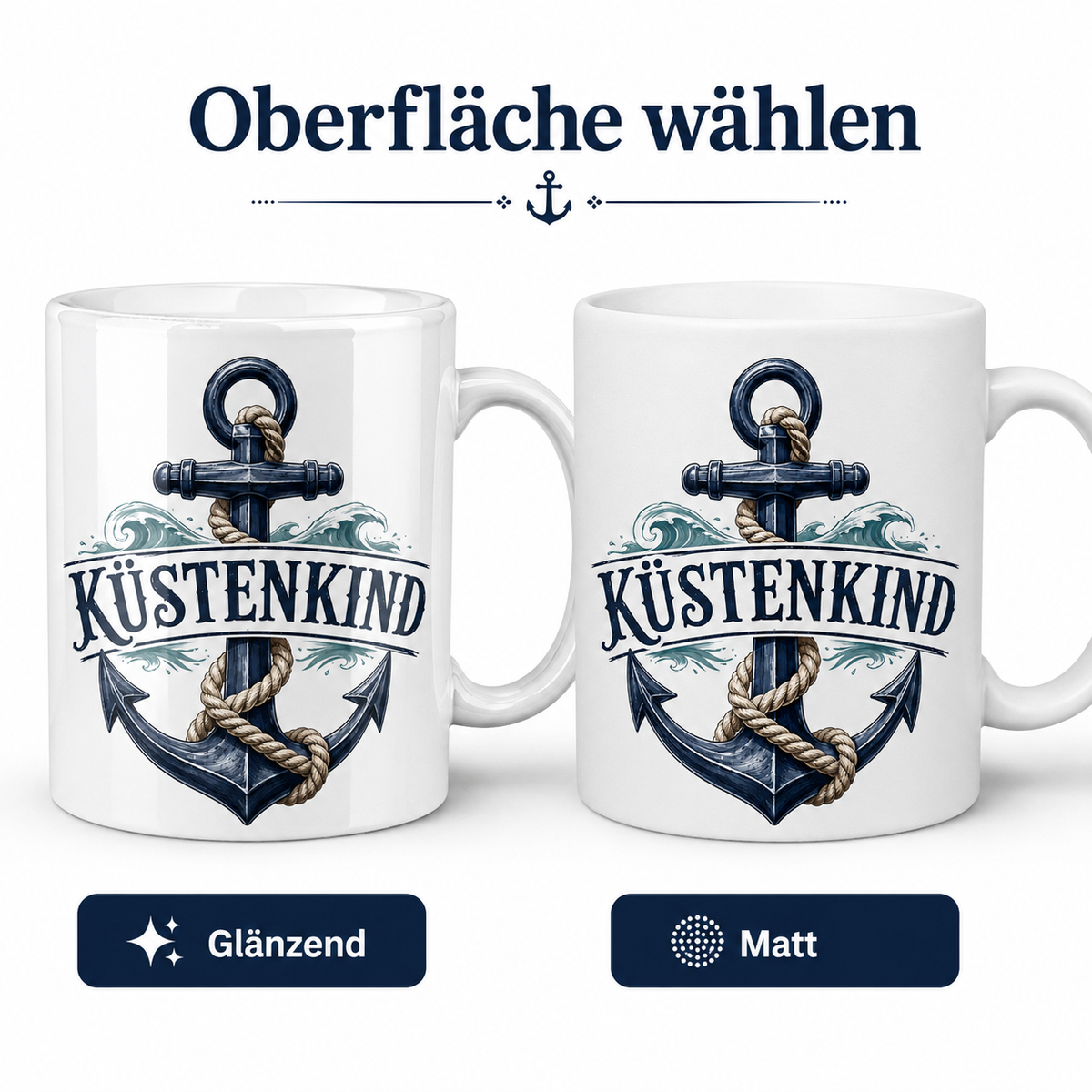 Keramiktasse Küstenkind – Anker, ca. 330 ml