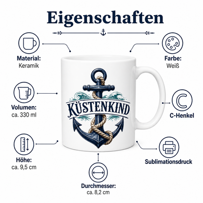 Keramiktasse Küstenkind – Anker, ca. 330 ml