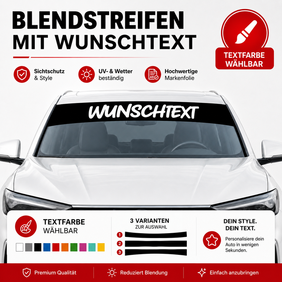 Blendstreifen mit farbigem Text | Scheibenkeil, Sonnenblende | ab 9,90€