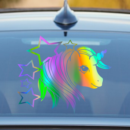 Aufkleber “EINHORN” mit Sternen | Effektfolie | ab 16,99€