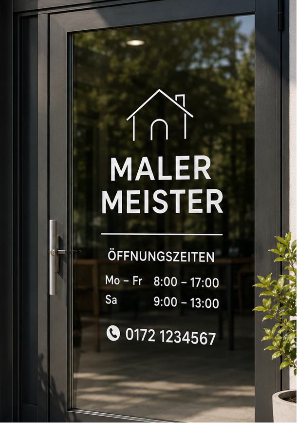 Tür oder Fenster mit Firmenbeschriftung