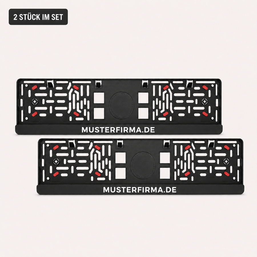 2x EU-Kennzeichenhalter "WUNSCHTEXT" mit Antiklapper-Noppen | ab 19,99€