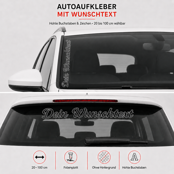 Scheibenaufkleber mit hohlem Wunschtext | 20 bis 100cm | Outline | ab 9,99€
