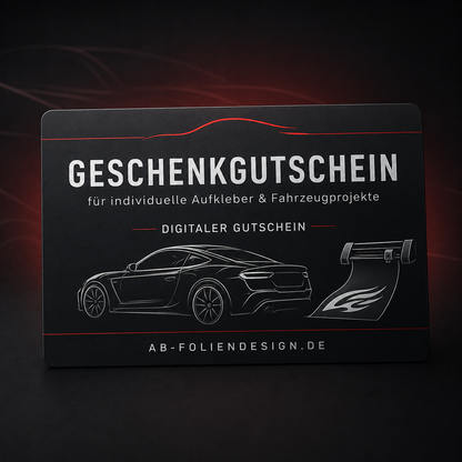Digitaler Geschenkgutschein für Wunschtext & Fahrzeugprojekte | 10–250 €