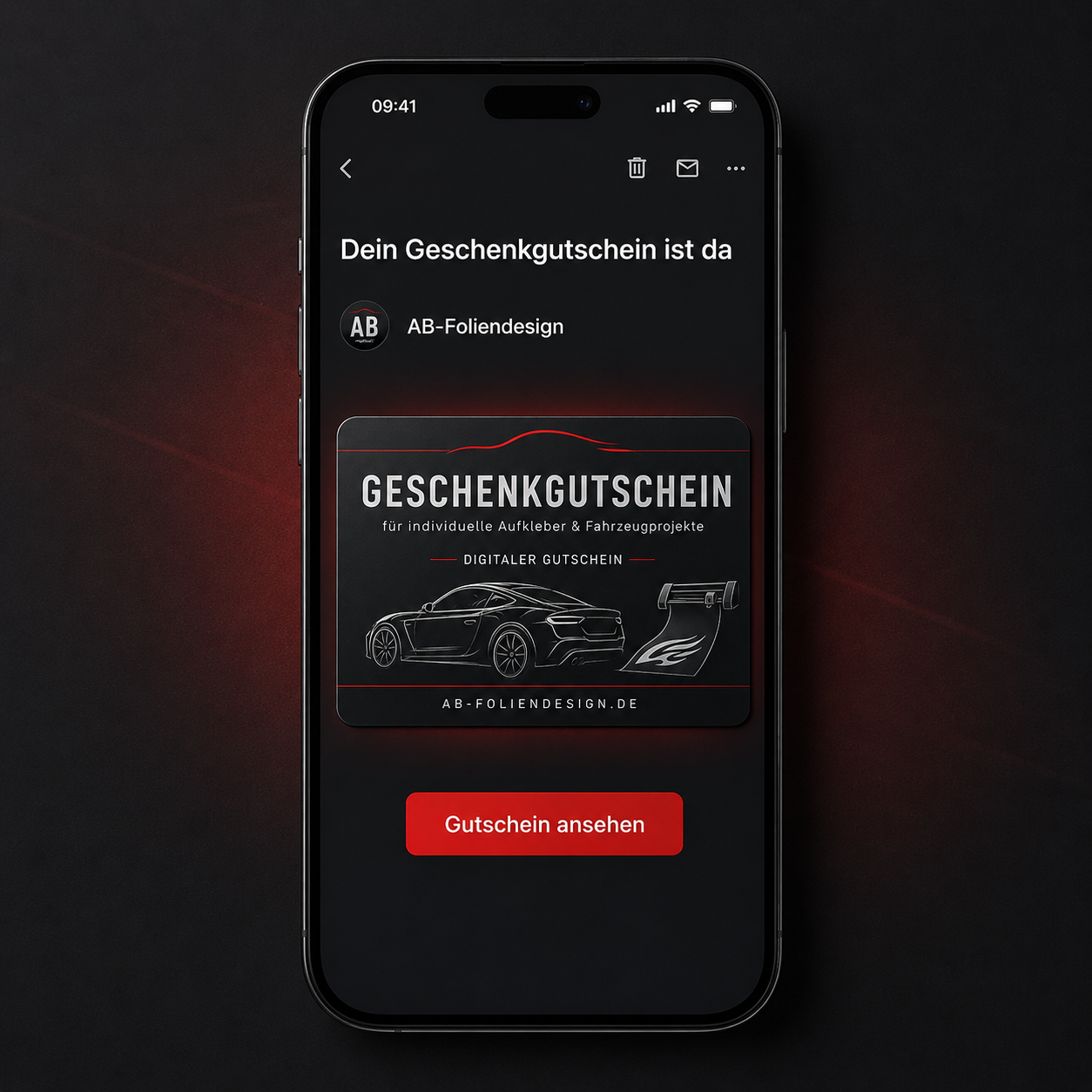 Digitaler Geschenkgutschein für Wunschtext & Fahrzeugprojekte | 10–250 €