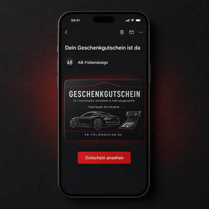 Digitaler Geschenkgutschein für Wunschtext & Fahrzeugprojekte | 10–250 €