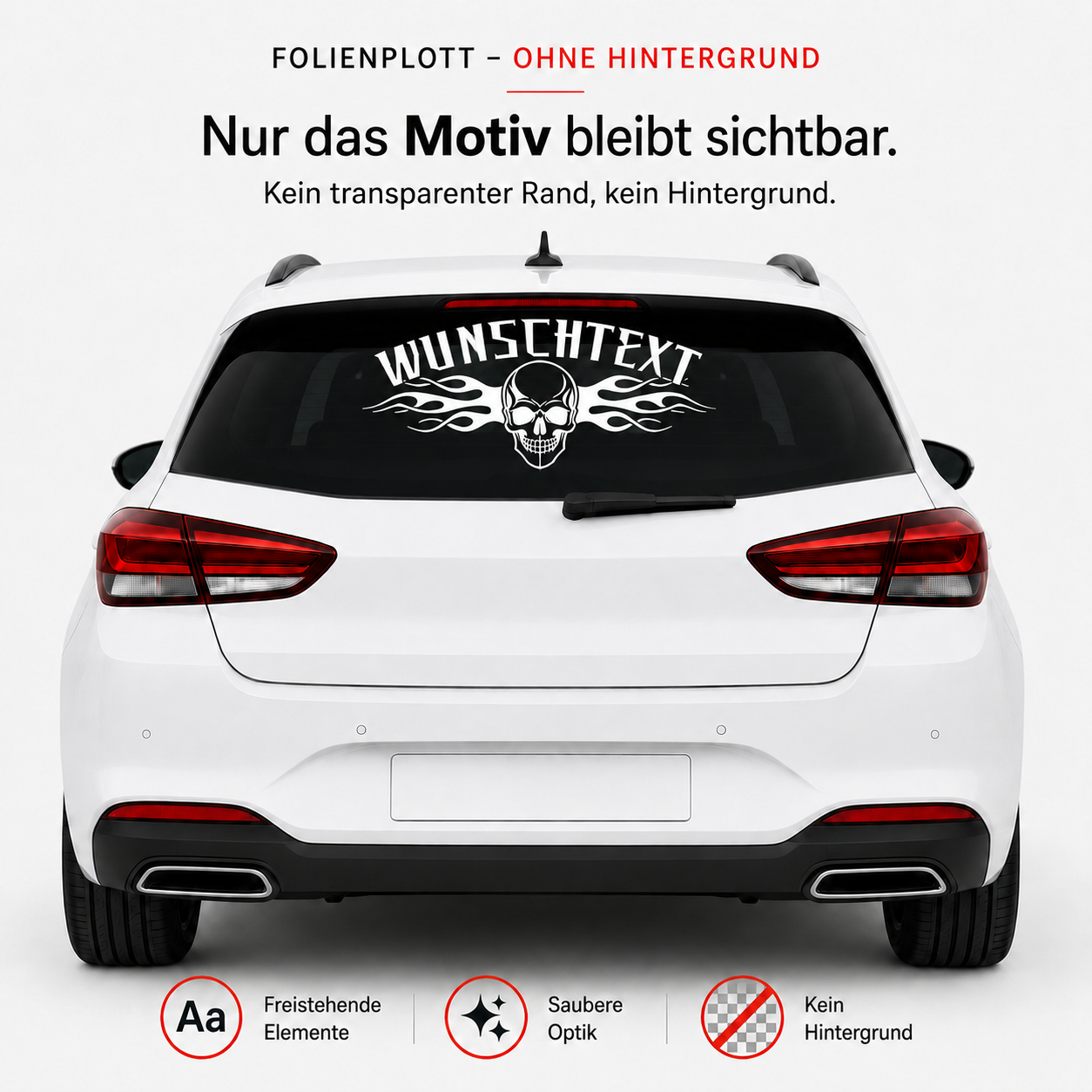 Totenkopf Aufkleber mit Flammen und Wunschtext | gebogen | 50 bis 150cm | ab 18,99€