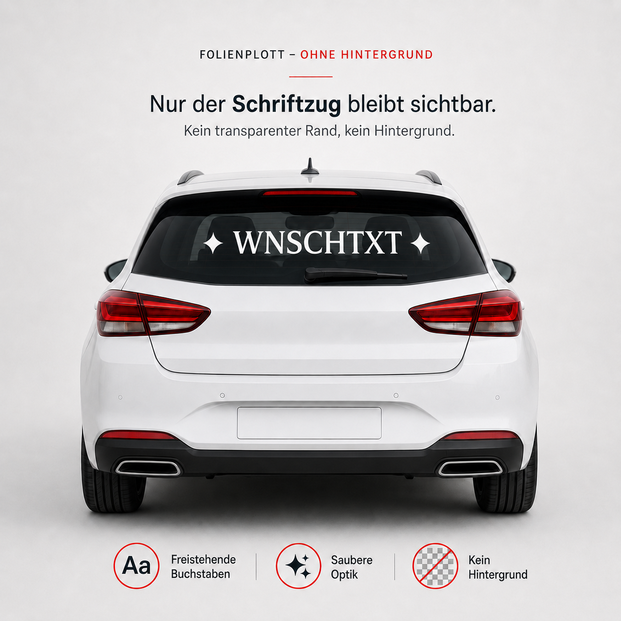 Heckscheibenaufkleber ohne Vokale mit Wunschtext | 30 bis 100cm | einzeilig | ab 6,99€