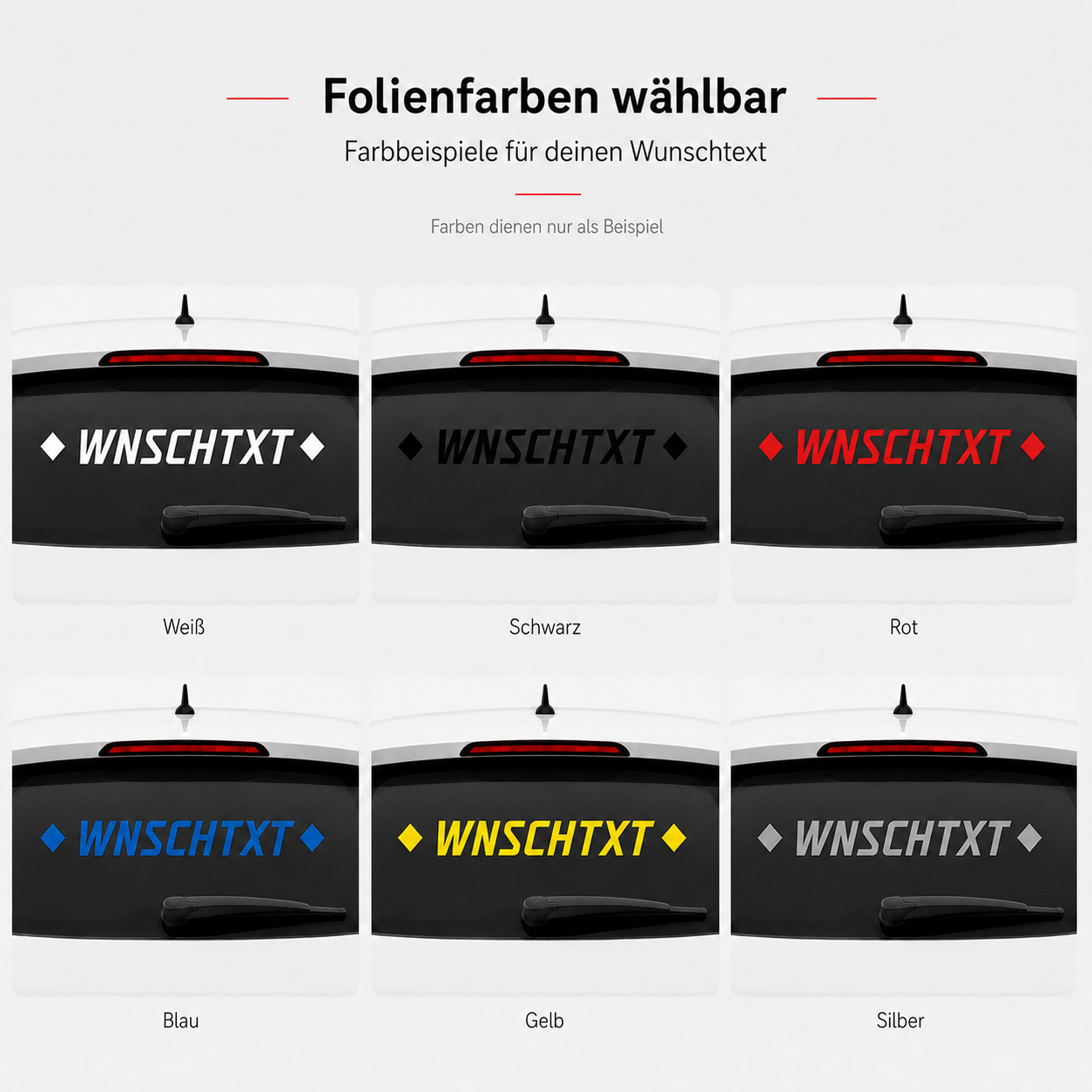 Heckscheibenaufkleber ohne Vokale mit Wunschtext | 30 bis 100cm | einzeilig | ab 6,99€