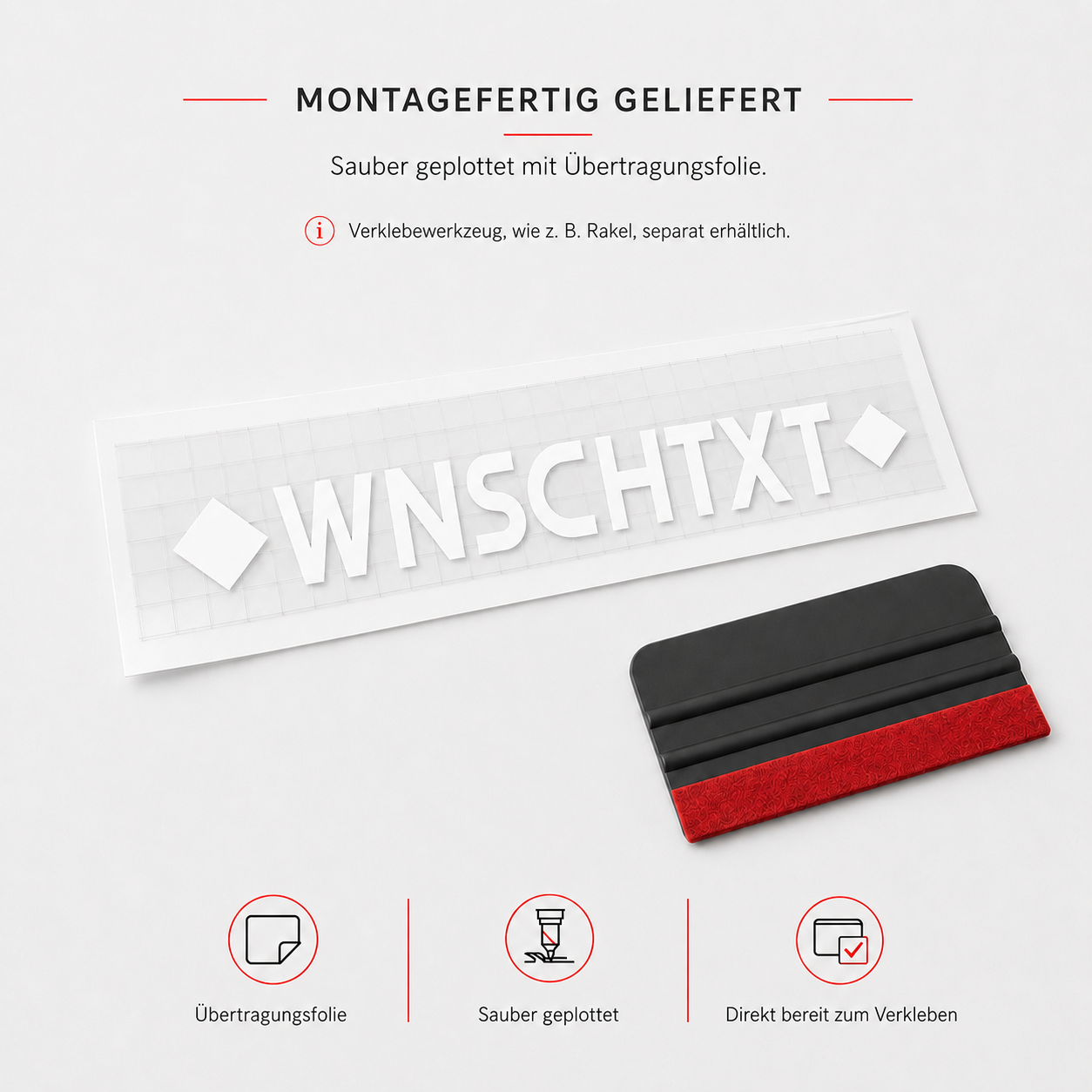 Heckscheibenaufkleber ohne Vokale mit Wunschtext | 30 bis 100cm | einzeilig | ab 6,99€