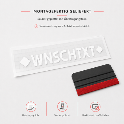 Heckscheibenaufkleber ohne Vokale mit Wunschtext | 30 bis 100cm | einzeilig | ab 6,99€