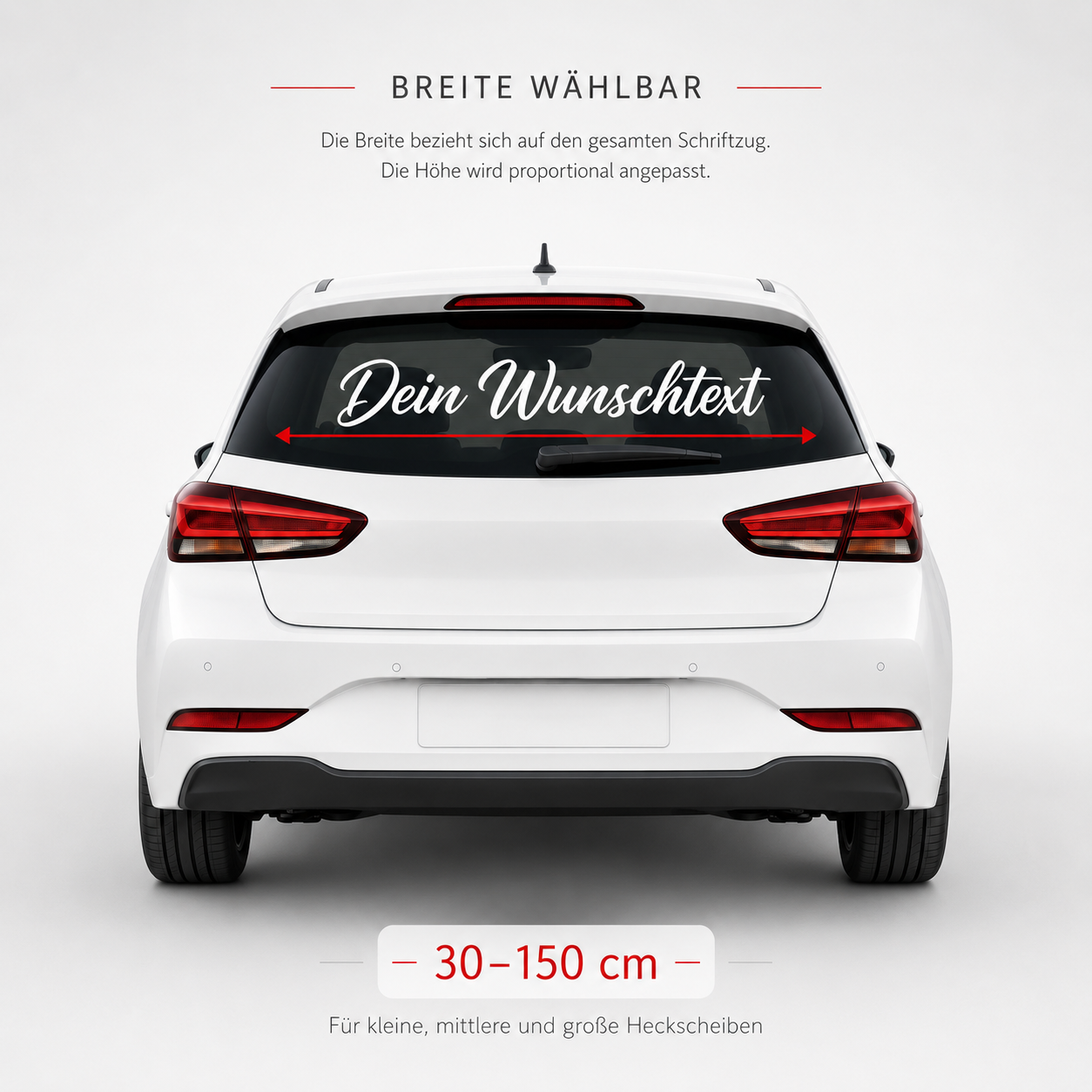 Heckscheibenaufkleber mit Wunschtext | 30 bis 150cm | einzeilig | ab 5,99€