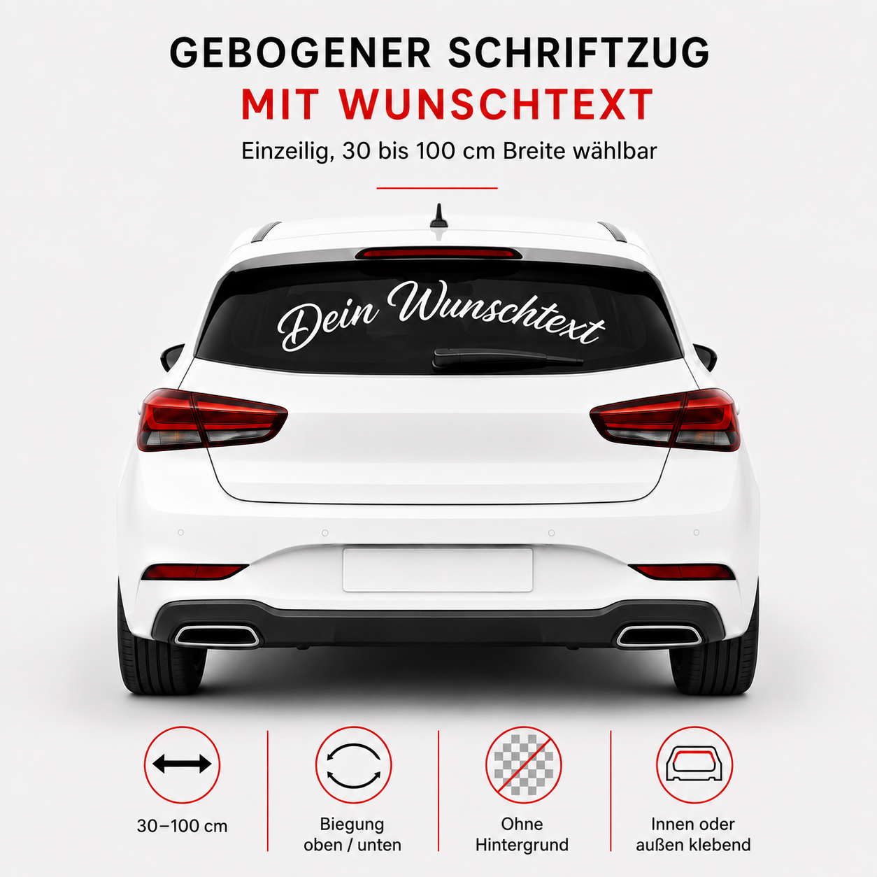 Scheibenaufkleber mit Wunschtext | 30 bis 100cm | gebogen | ab 6,99€