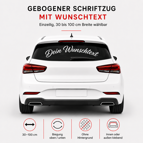 Scheibenaufkleber mit Wunschtext | 30 bis 100cm | gebogen | ab 6,99€