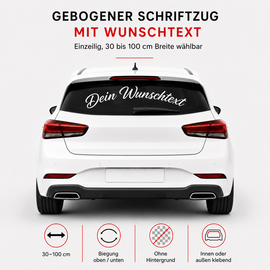 Scheibenaufkleber mit Wunschtext | 30 bis 100cm | gebogen | ab 6,99€