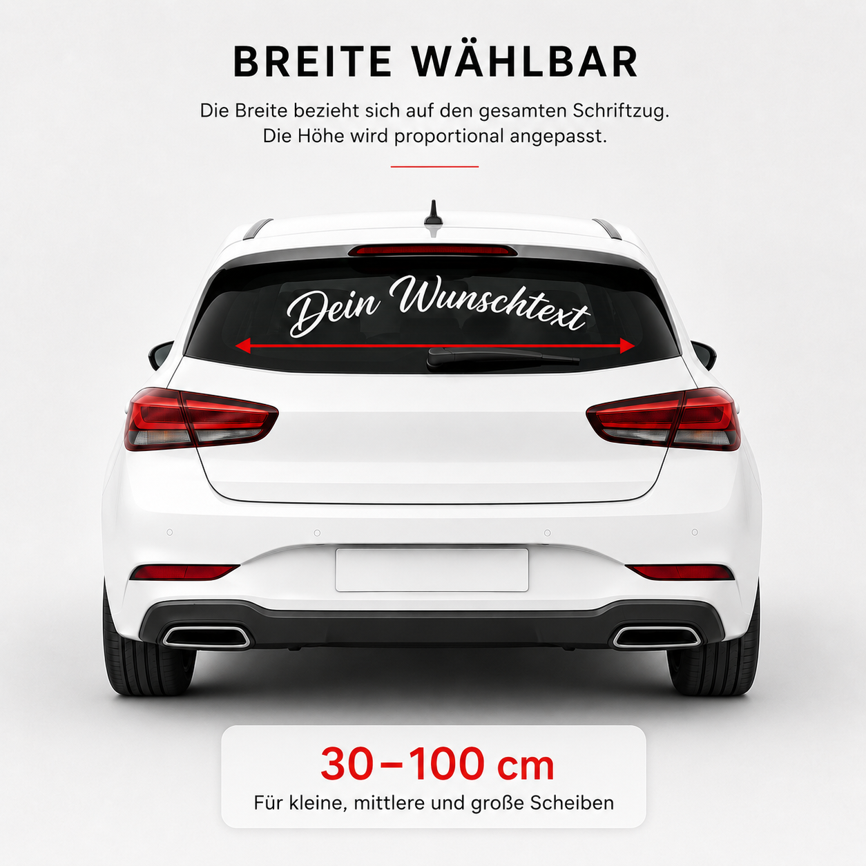 Scheibenaufkleber mit Wunschtext | 30 bis 100cm | gebogen | ab 6,99€