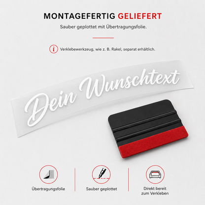 Scheibenaufkleber mit Wunschtext | 30 bis 100cm | gebogen | ab 6,99€