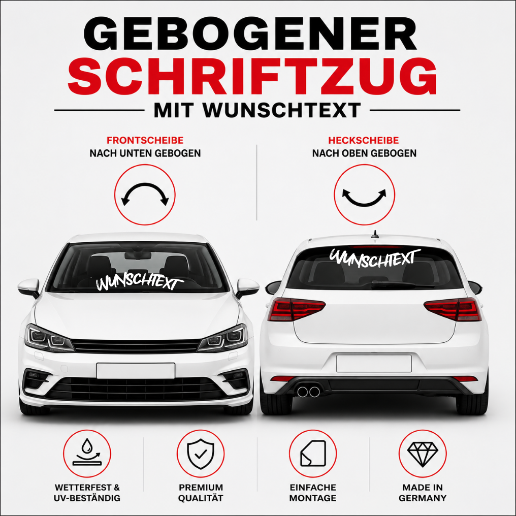 Scheibenaufkleber mit Wunschtext | 30 bis 100cm | gebogen | ab 6,99€