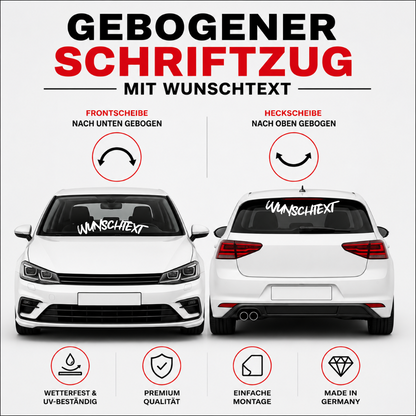Scheibenaufkleber mit Wunschtext | 30 bis 100cm | gebogen | ab 6,99€