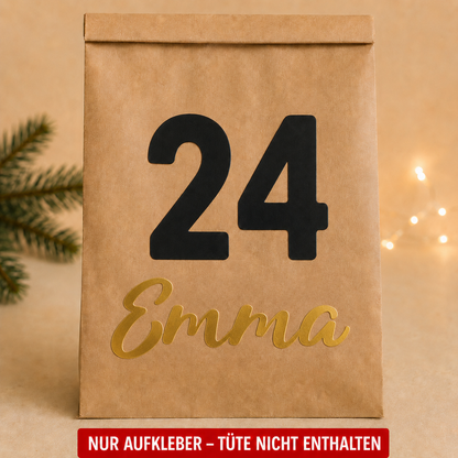 Adventskalender-Stickerset 1–24 – optional mit Wunschname | ab 12,99€