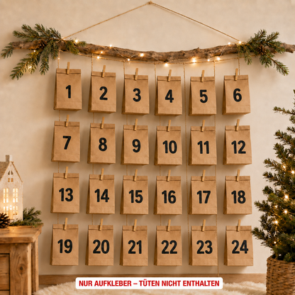 Adventskalender-Stickerset 1–24 – optional mit Wunschname | ab 12,99€
