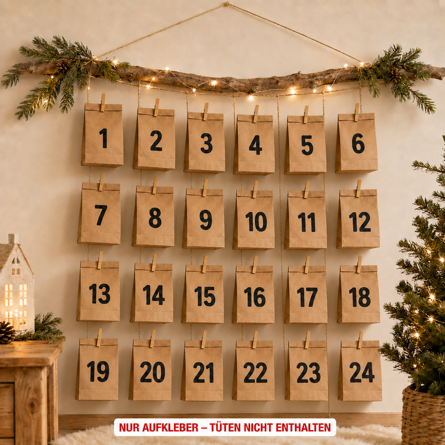 Adventskalender-Stickerset 1–24 – optional mit Wunschname | ab 12,99€