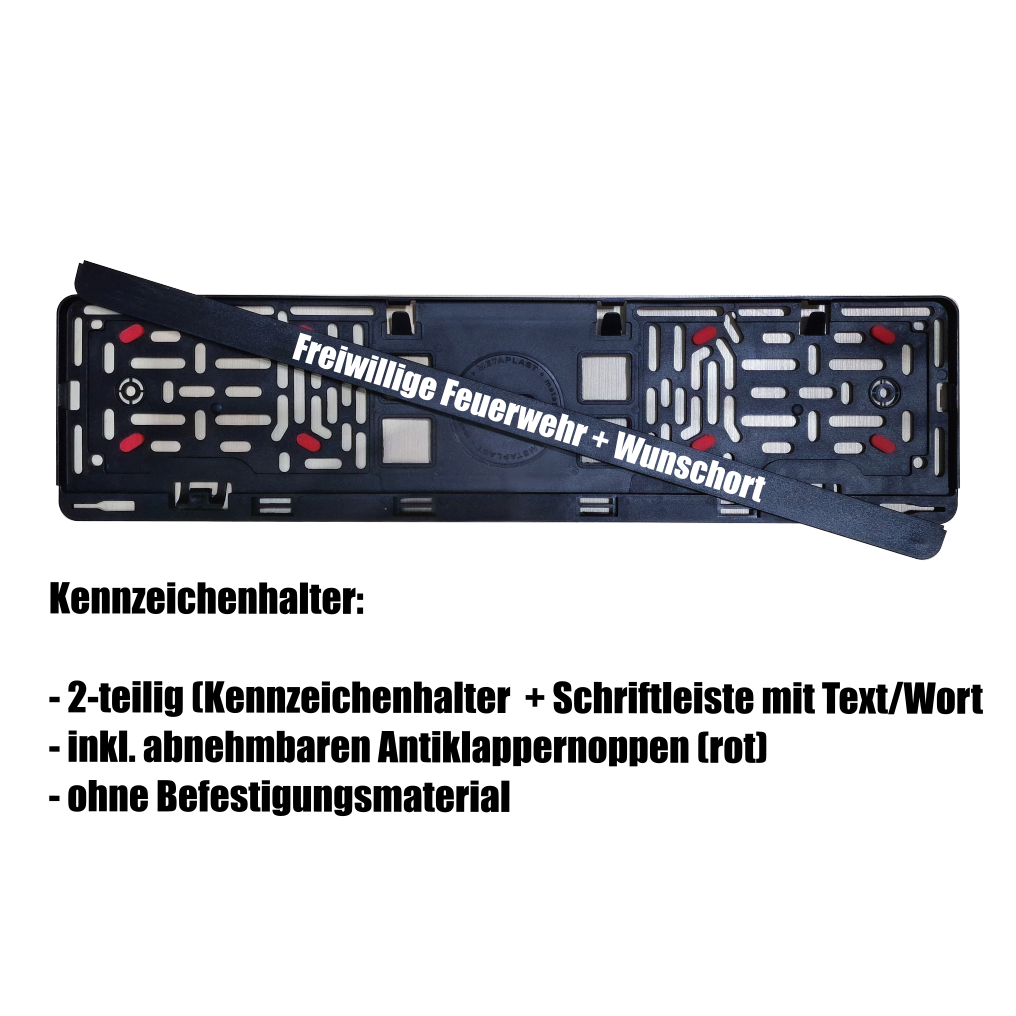 2x EU-Kennzeichenhalter "FREIWILLIGE FEUERWEHR" + Wunschort | mit Antiklapper-Noppen | ab 19,99€