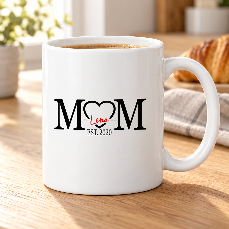 Personalisierte MOM-Tasse mit Namen und Jahreszahlen