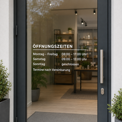 Öffnungszeiten-Aufkleber individuell | für Tür, Fenster & Schaufenster | ab 14,90€