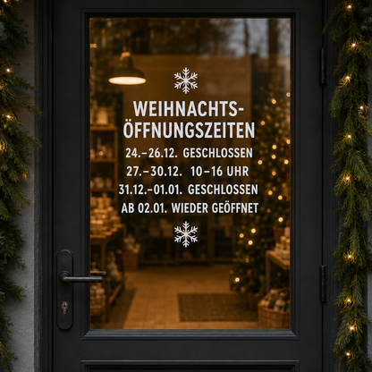 Weihnachts-Öffnungszeiten-Aufkleber individuell | für Tür, Fenster & Schaufenster | ab 19,99€