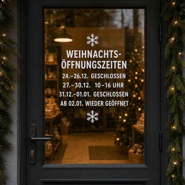Weihnachts-Öffnungszeiten-Aufkleber für Tür, Fenster und Schaufenster