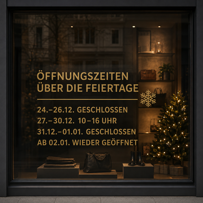 Weihnachts-Öffnungszeiten-Aufkleber individuell | für Tür, Fenster & Schaufenster | ab 19,99€