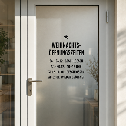 Weihnachts-Öffnungszeiten-Aufkleber individuell | für Tür, Fenster & Schaufenster | ab 19,99€