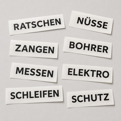 Werkzeugwagen- & Werkstattschrank-Beschriftungsset | personalisiert | ab 17,99€