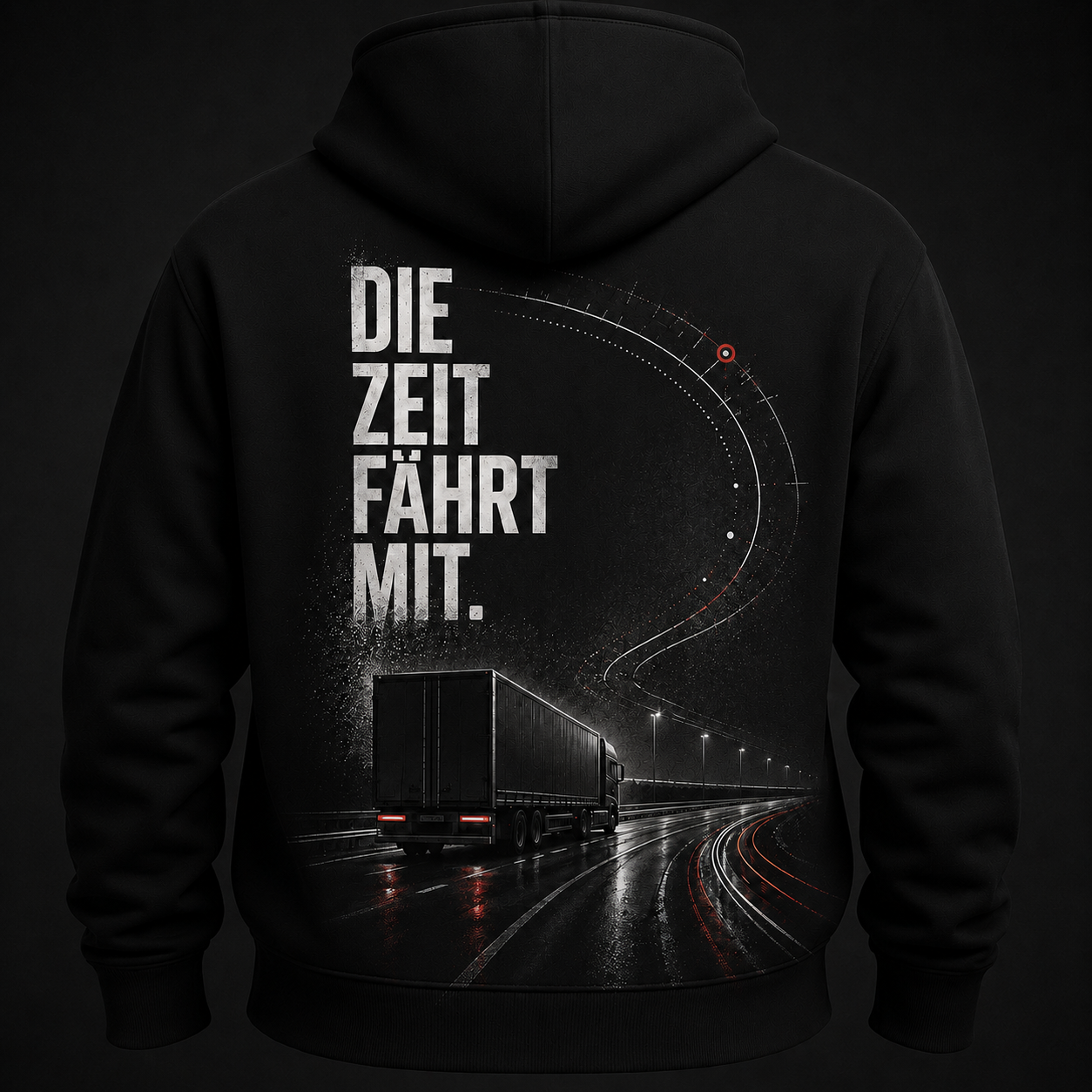 Trucker-Hoodie „DIE ZEIT FÄHRT MIT.“ – optional mit Frontname | ab 52,90€
