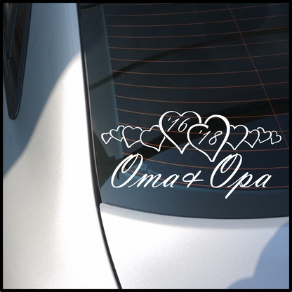 Aufkleber “OMA + OPA” Wunschjahre, 20x10cm | ab 6,99€