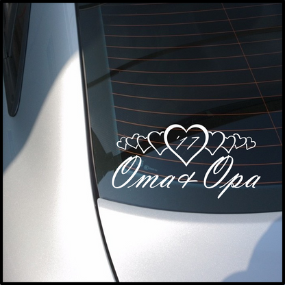 Aufkleber “OMA + OPA” Wunschjahre, 20x10cm | ab 6,99€