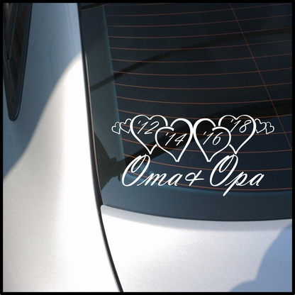 Aufkleber “OMA + OPA” Wunschjahre, 20x10cm | ab 6,99€
